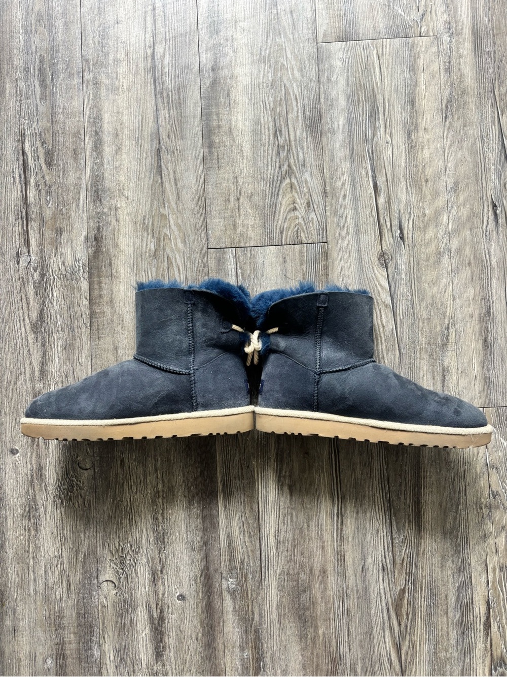 UGG Navy Suede Shearling Ankle Slippers